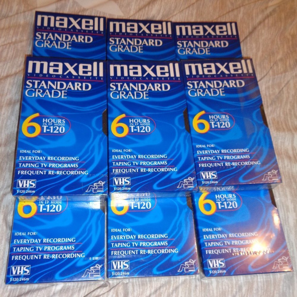9 Maxell Standard Grade VHS Tapes Brand New